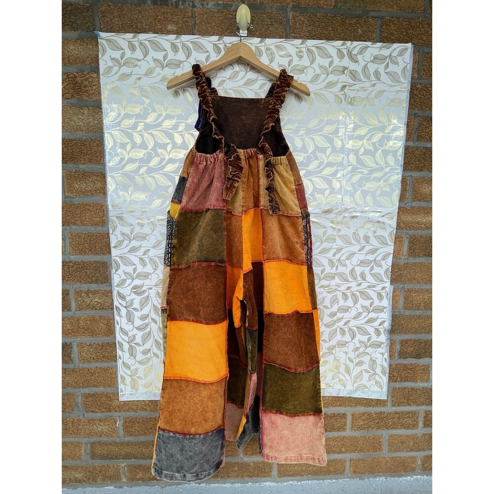 Mexicali Blues Corduroy Patchwork Overalls Jumpsuit S/M Boho Cottage Goblincore - Picture 9 of 12